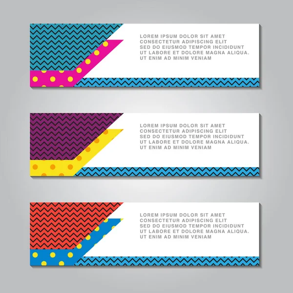 Diseño Banner Horizontal Abstracto Con Fondo Rayado Punto Memphis — Vector de stock