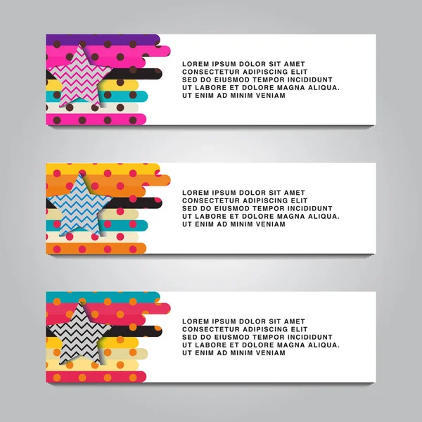 Diseño Banner Horizontal Abstracto Con Fondo Rayado Punto Memphis — Vector de stock
