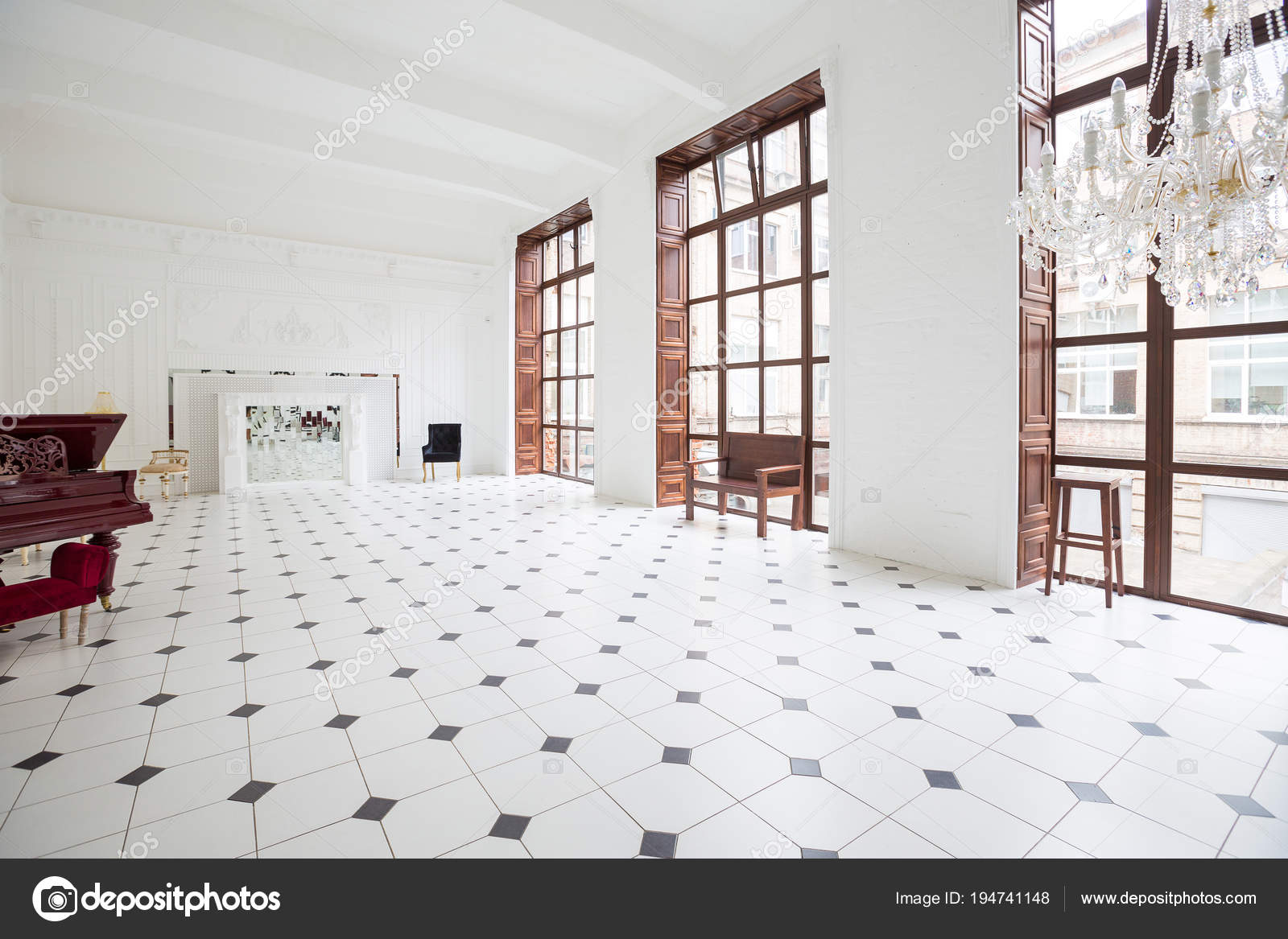 Huge Luxury White Hall Unique Interior Black White Tiles