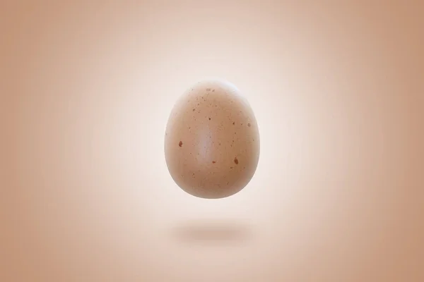 Fresh brown egg flying in the air on a beige background — Stock Photo, Image