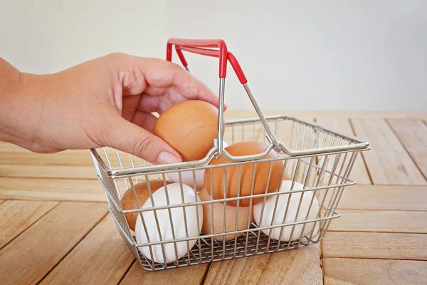 Una mano hembra pone un huevo de gallina — Foto de Stock