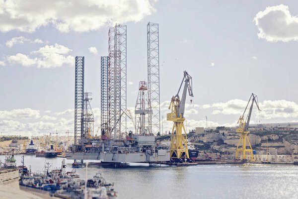 Scenic view of the large crane vessel floating