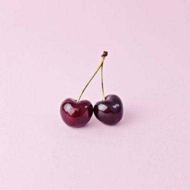 İki pembe arka plan üzerinde sulu ve Olgun Kiraz