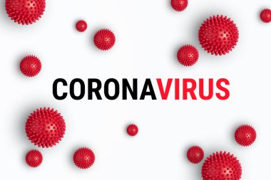 Wuhan, Çin 'den soyut pankart Coronavirus modeli.