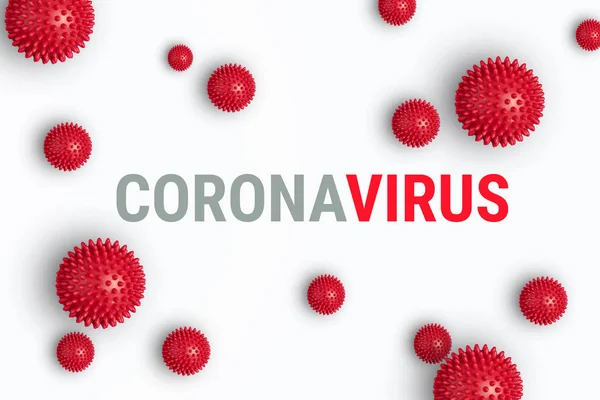 Wuhan, Çin 'den soyut pankart Coronavirus modeli.