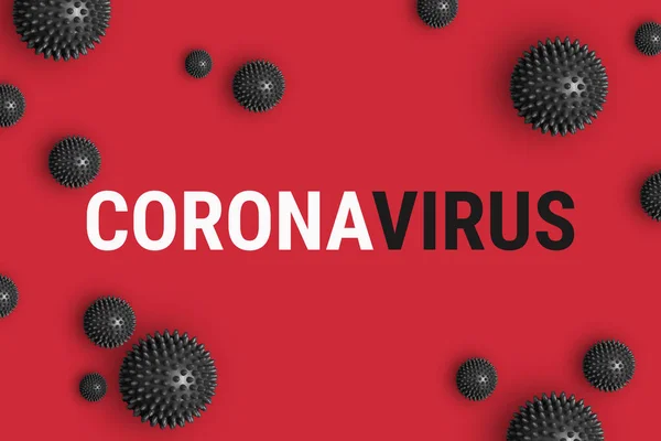 Κείμενο Coronavirus σε κόκκινο φόντο με στέλεχος μοντέλο του coronavirus 2019-ncov — Φωτογραφία Αρχείου