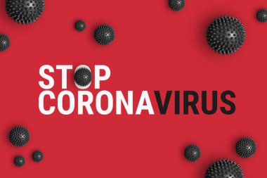 Coronavirus 'u kırmızı zemin üzerinde Coronavirüs 2019-ncov virüsünün gergin modeli ile durdurun