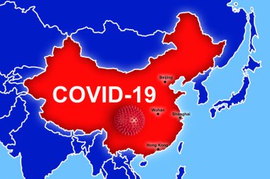 Üzerinde Covid-19 yazılı Çin hatları olan bir harita