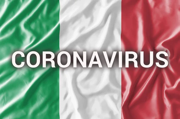 Inscription Coronavirus Waving Italian Flag Concept Attention Spread Chinese Coronavirus — Stock Photo, Image