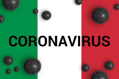 İtalyan bayrağında Coronavirus yazılıydı. Çin Covid-19 Romanı Coronavirus pnömoni virüsünün tüm dünyaya yayılması konsepti
