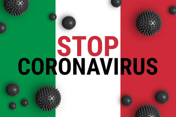 Επιγραφή Σταματήστε Coronavirus Στην Ιταλική Σημαία Έννοια Της Προσοχής Για — Φωτογραφία Αρχείου