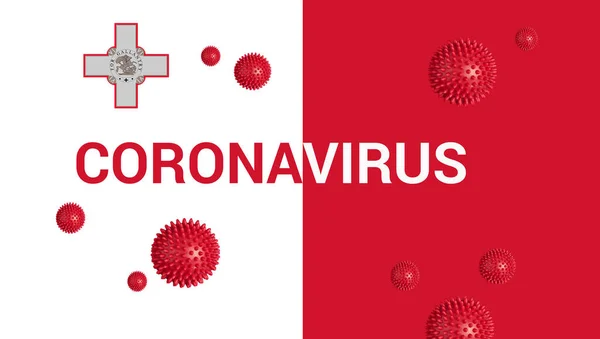 Iscrizione Coronavirus Bandiera Maltese Piatta Concetto Attenzione Sulla Diffusione Del — Foto Stock