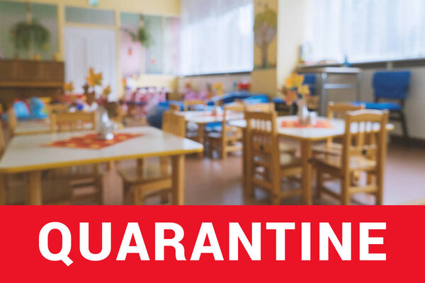 Empty blurred classroom in elementary school, kindergarten. Compulsory quarantine for all educational institutions concept