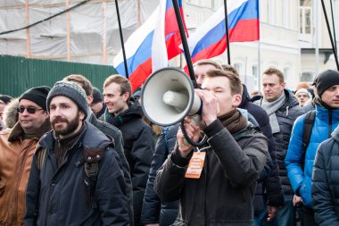 25 Şubat 2018, Rusya, Moskova. Alexey Navalny Boris Nemtsov Rusya'nın Moskova Merkezi, Boulevard Ring, bellek Mart.