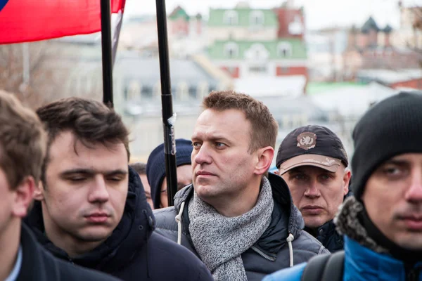 25 Şubat 2018, Rusya, Moskova. Alexey Navalny Boris Nemtsov Rusya'nın Moskova Merkezi, Boulevard Ring, bellek Mart.