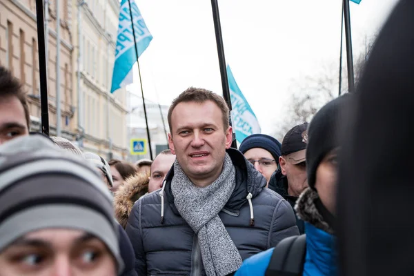 25 Şubat 2018, Rusya, Moskova. Alexey Navalny Boris Nemtsov Rusya'nın Moskova Merkezi, Boulevard Ring, bellek Mart.