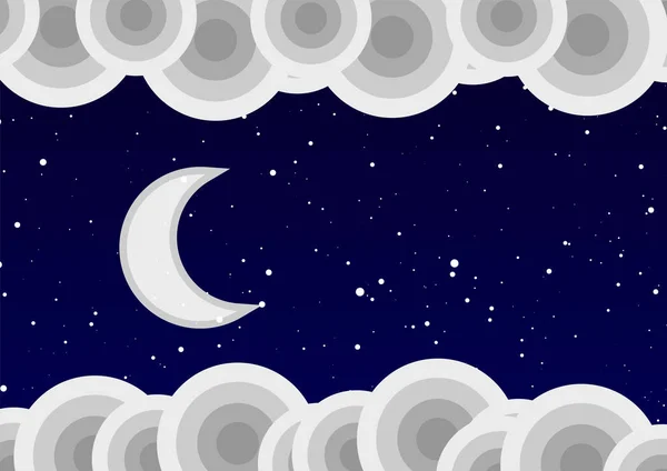 Nubes en el cielo con luna y estrella en la noche . — Vector de stock