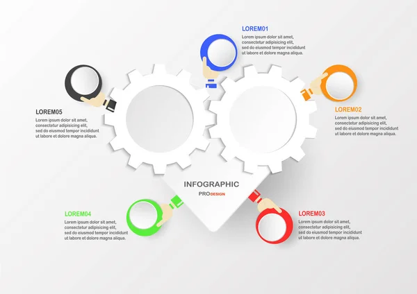 Elementos infográficos abstractos con la mano sosteniendo círculo colorido — Vector de stock