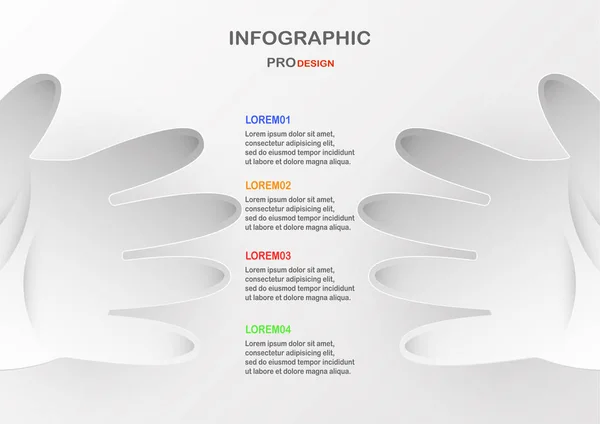 Elementos infográficos planos com mão sobre fundo cinza e branco — Vetor de Stock