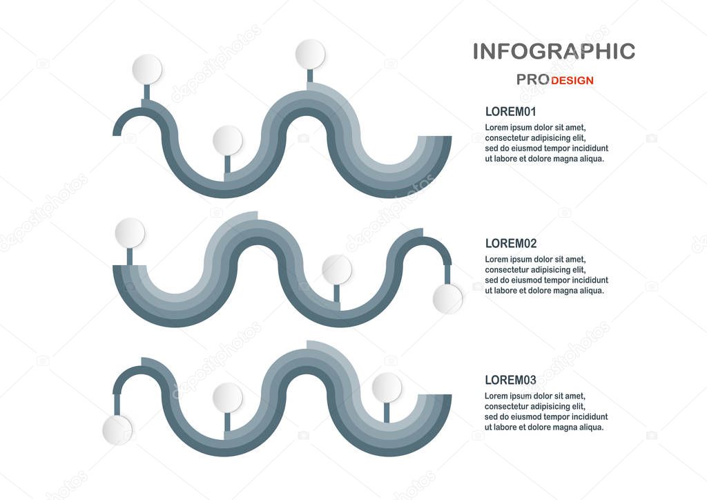Abstract infographic elements in sine wave shape. Charts for bus