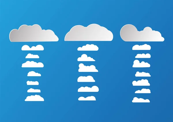 Nubes planas blancas y grises aisladas sobre fondo azul. Papel cu — Archivo Imágenes Vectoriales