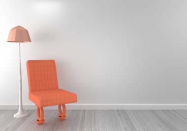 Sandalye oturma odasında lambalı. 3D render.