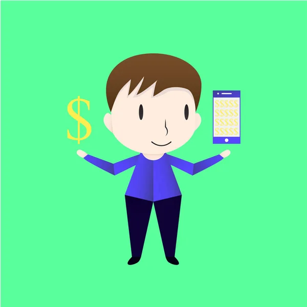 Character design of man who is exchanging money by telephone. Ve