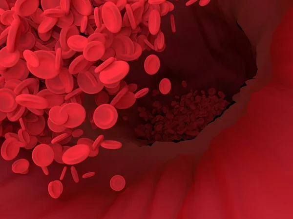 Los glóbulos rojos fluyen en los vasos sanguíneos del cuerpo. Gráfico científico — Foto de Stock