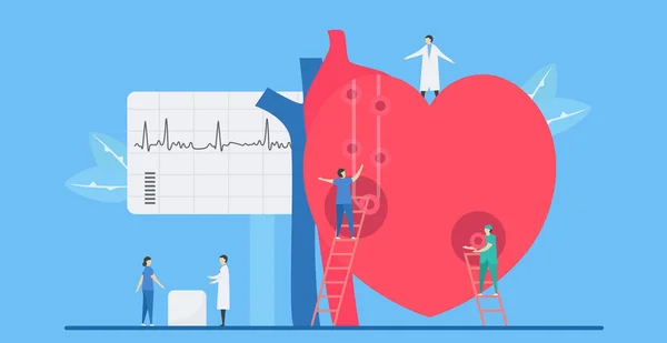 心臓病のベクターイラスト 不整脈と呼ばれるこの心臓病の問題 周期信号の故障システムの診断と解析 — ストックベクタ