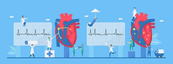 心臓病のベクターイラスト この心臓病の問題は不整脈です 左から右への通常の信号と異常な信号の比較 小さなフラットデザイン — ストックベクタ