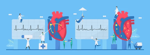 Cardiologie Vector Illustratie Dit Hart Vaatziekten Probleem Aritmie Vergelijking Van — Stockvector