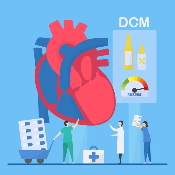 Ilustración Del Vector Cardiológico Esta Enfermedad Llama Miocardiopatía Dilatada Capacidad — Archivo Imágenes Vectoriales