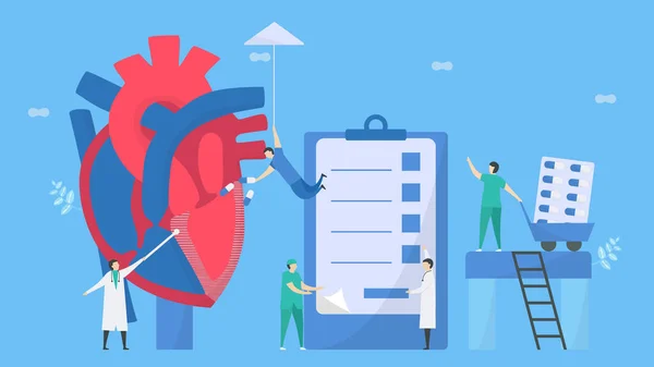 心臓病のベクターイラスト この病気は制限心筋症と呼ばれます 心臓は伸張から制限され 血で満たされる 心の壁は堅い 医師の診断と分析 — ストックベクタ