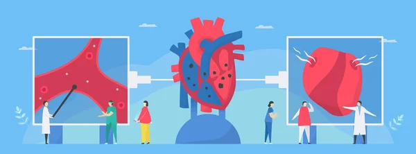 心臓病のベクターイラスト この病気は心内膜炎と呼ばれます それは内部の心臓室とバルブである心内膜の感染症です 危険因子には貧血や雑音が含まれる 診断と分析 — ストックベクタ