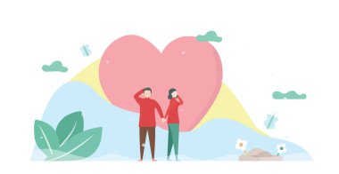 Man catches hand woman. Couple of love design for winter season. Vector illustration in flat style. clipart