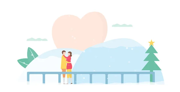 Amante Joga Patinação Gelo Homem Abraça Namorada Cena Foi Projetada — Vetor de Stock
