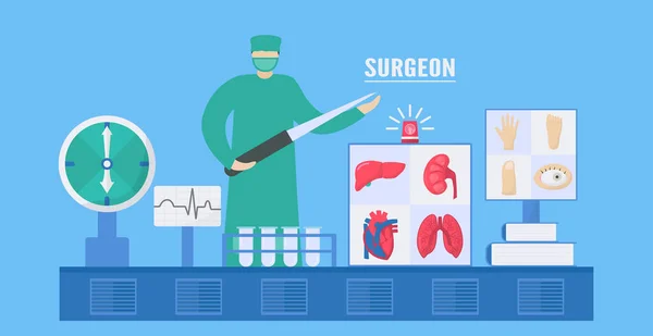 Больнице Хирург Является Врачом Специалистом Который Практикует Хирургию Например Сохранение — стоковый вектор