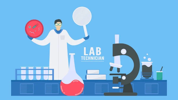 Szpitalu Technik Laboratoryjny Pracuje Złożonymi Systemami Lub Testami Diagnostycznymi Laboratoriach — Wektor stockowy