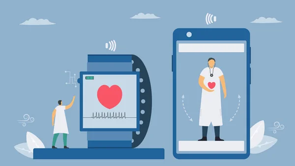 Smartwatch Smartphone Pour Santé Vérification Fréquence Cardiaque Température Autres Les — Image vectorielle