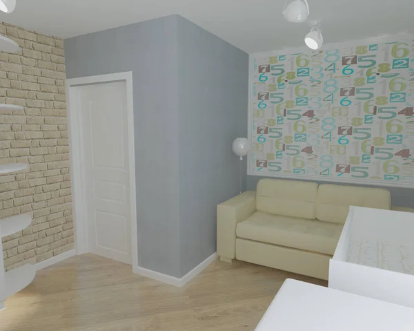 Ilustración 3D habitación de los niños minimalista — Foto de Stock