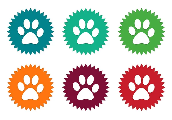 Set of colorful stickers icons with pet footprints — Stock Photo, Image