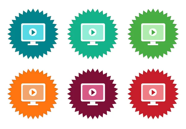 Uppsättning färgglada klistermärken ikoner med skärm symbol — Stockfoto