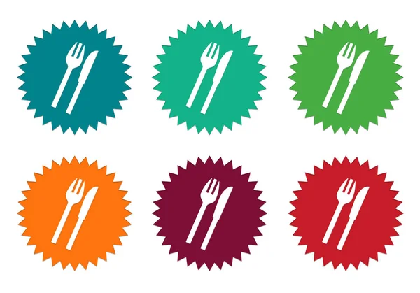 Uppsättning färgglada klistermärken ikoner med restaurang symbol — Stockfoto