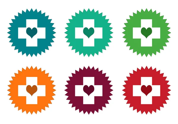 Conjunto de iconos de pegatinas de colores con símbolo médico —  Fotos de Stock