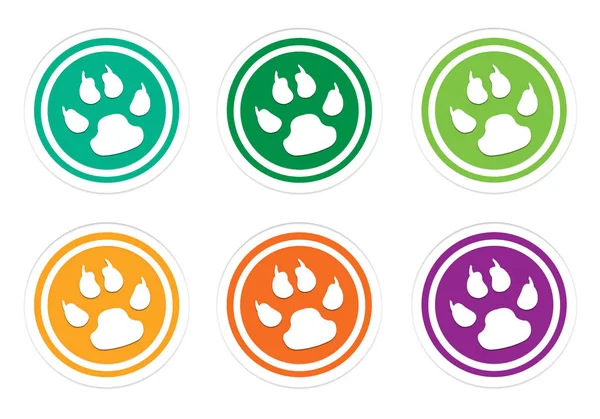 Uppsättning av rundade ikoner med sällskapsdjur fotspår symboler — Stockfoto
