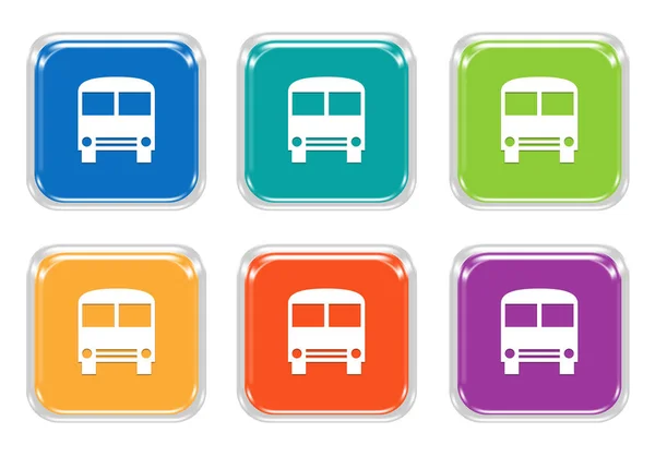 Set of squared colorful buttons with bus symbol — Stock Photo, Image