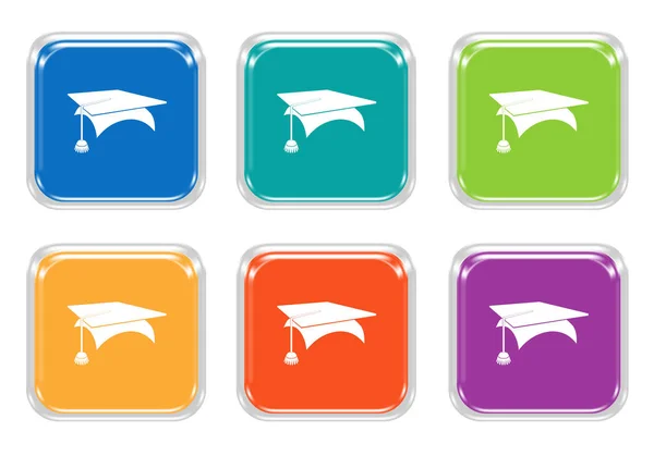 Набор цветных кнопок в квадрате с символом окончания школы — стоковое фото