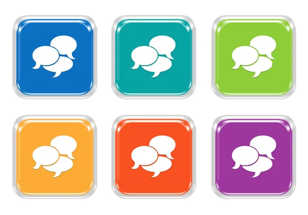 Set of squared colorful buttons with bubble speeches symbol — Stock Photo, Image