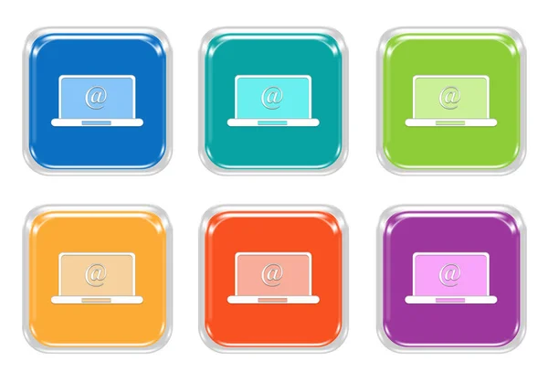 Set of squared colorful buttons with computer symbol — Stock Photo, Image