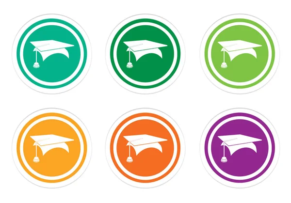 Set of rounded colorful icons with graduation symbol Royalty Free Stock Photos